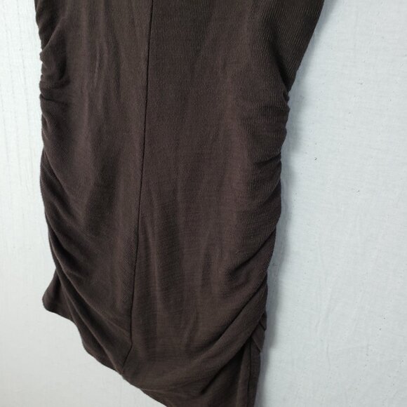 MONROW Supersoft Front Wrap Dress in Cocoa Brown Asymmetrical size M Ruched - Picture 12 of 13
